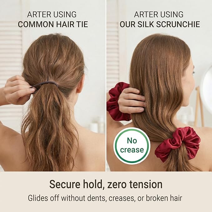ZLYC 100% Mulberry Silk Hair Tie Scrunchie 19 Momme Gentle Creaseless Dent-Free Ponytail Holder for Women, 6cm Solid Burgundy