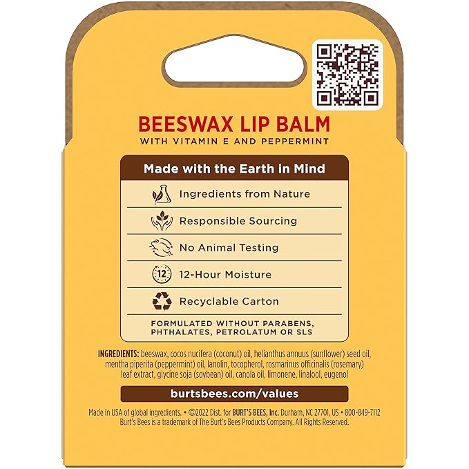 Burt's Bees 100% Natural Moisturizing Lip Balm (Original Beeswax)