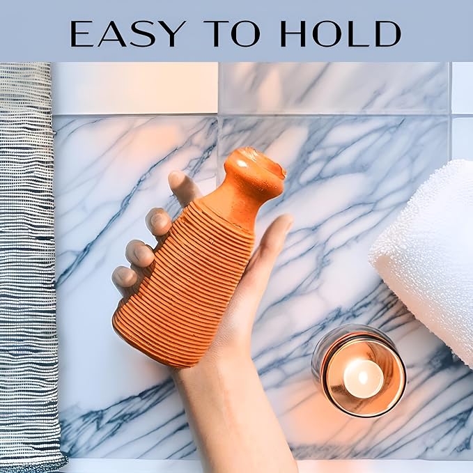 QUBA LINEN Pumice Stone for Feet – 2-Sided Terra Cotta Foot Scrubber, Natural Callus Remover for Dry Skin & Rough Heels, Cracked Heels – Pedicure Exfoliator for Feet Hands Body