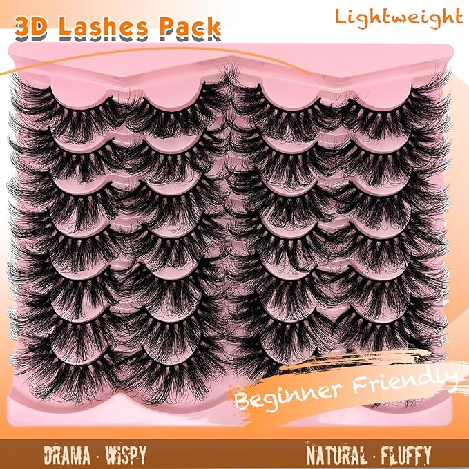 loladook 25 mm Lashes Mink Wispy 3D Big Long Dramatic Lashes Pack D Curl 25mm Eyelashes Strip Thick Faux Mink Eyelashes