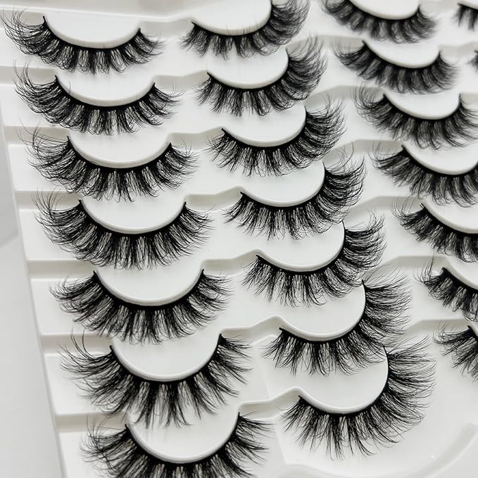 Natural Lashes D Curl 16mm Short Wispy Fake Eyelashes Pack Full Strip Lashes Mink Cat Eye False Eyelashes Natural Look