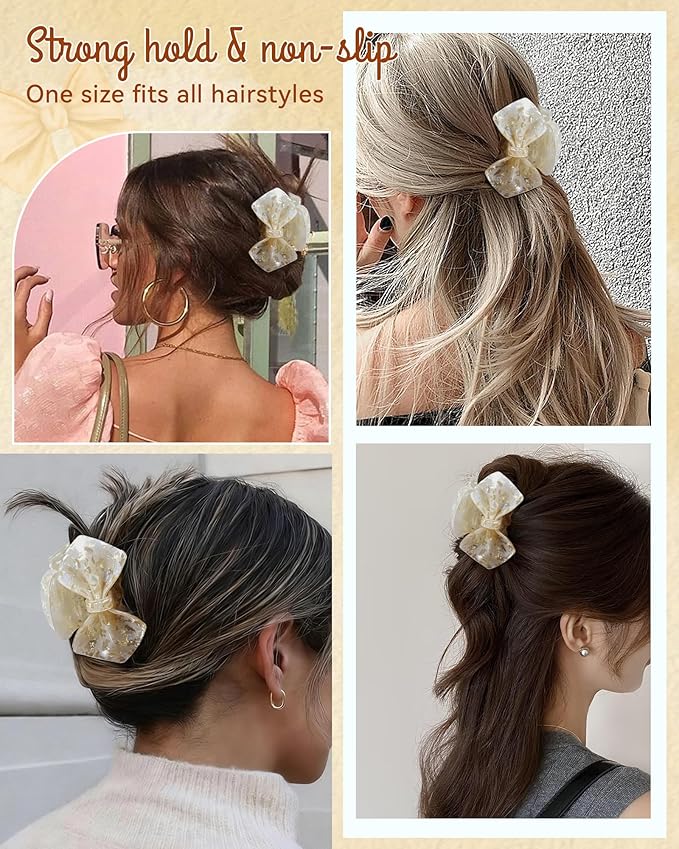 ACECHA Cute Bow Claw Clip - 3.1 Inch Sparkly Hair Claw Clips for Women, Non-slip Hairclips for Thin and Thick, Elegant Hair Accessories for Wedding Prom Party (Yellow)
