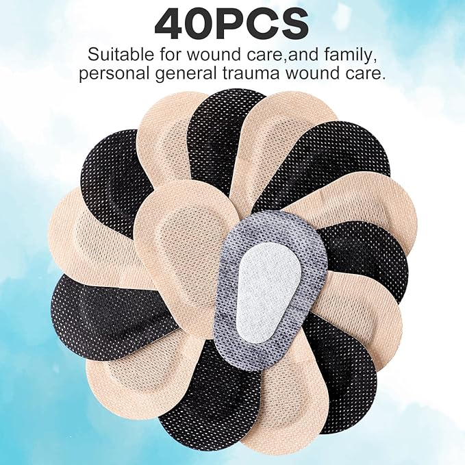 Panitay 40 Pcs Adhesive Eye Patches for Adults Eye Patch for Disposable Breathable Amblyopia Lazy Adhesive Bandages for Men(3 x 2 Inch,Nude, Black)