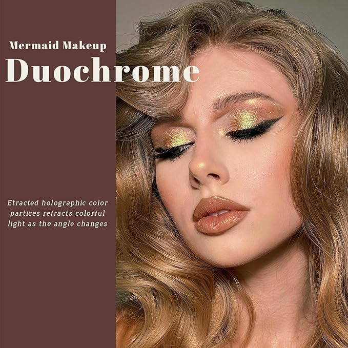 Noerrors Duochrome Golden Tan Glitter Eyeshadow Palette, Holographic Multichrome Rich Color Cream Shimmer Metallic Single Eye Shadow, Color Shift Diamond Sparkle Iridescent Eyelid Brightener Makeup#09