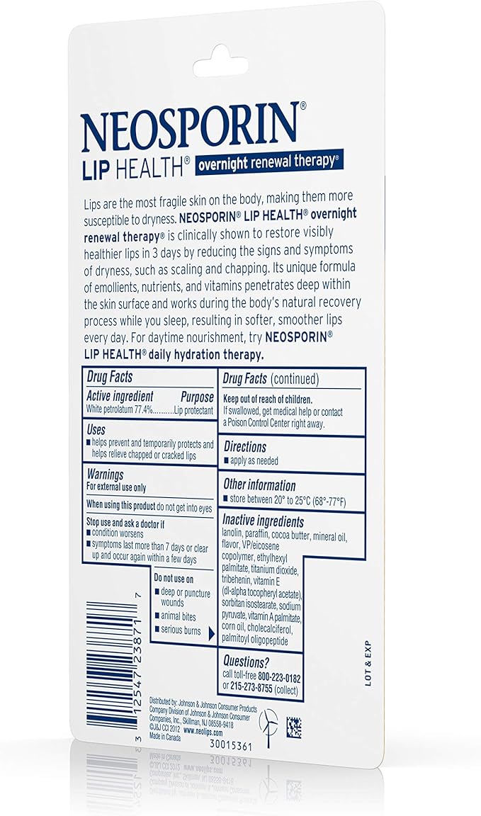 Neosporin Lip Health Overnight Healthy Lips Renewal Therapy Petrolatum Lip Protectant 0.27 oz