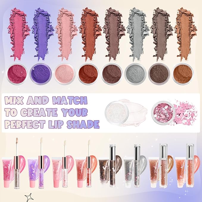 TSVATE Lip Gloss Making Kit, 58PCS DIY Lip Gloss Kit, Lipgloss Making Kit for Women, Beginner, Girls, Moisturizing Lipgloss Base Moist, Double-Ended Tubes, Jojoba Oil, Tween Girls Gift Trendy Stuff