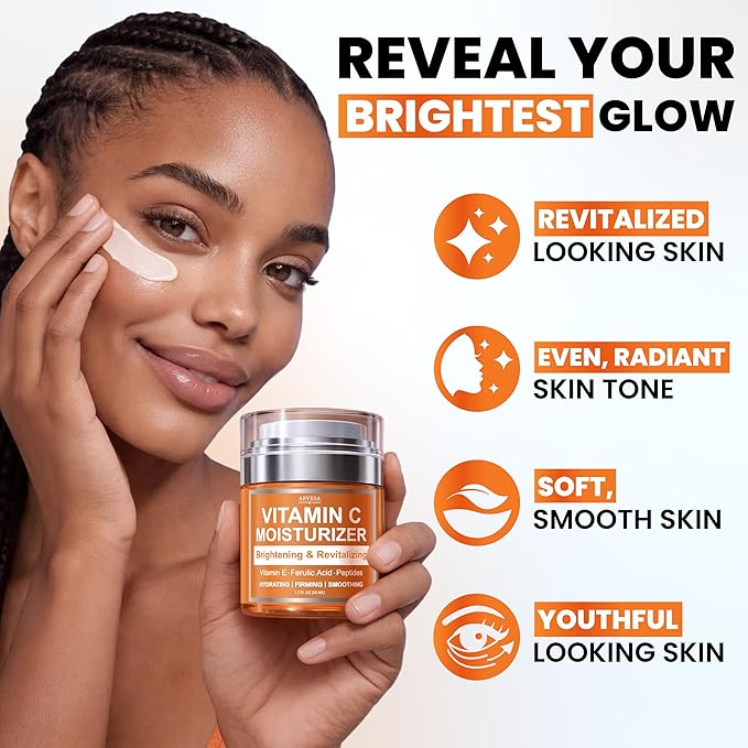 Vitamin C Moisturizer for Face - Vitamin C Cream for Face - Brightening & Anti Aging Cream for Women with Ferulic Acid & Peptides - Evens Skin Tone, Reduces Dark Spots & Fine Lines - All Skin Types