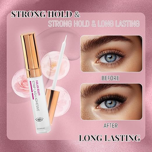 Lash Glue DIY Eyelash Glue for False Lashes Waterproof Eye Lash Glue with Super Strong Hold & Latex-Free White Strip Lashes Glue for Self-Application at Home