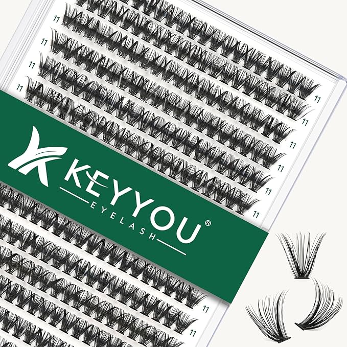 KEYYOU Lash Clusters 300pcs Individual Lashes, 40D 0.07C Curl 11mm DIY Eyelash Extension, Soft & Natural Volume Cluster Lashes with Large Tray