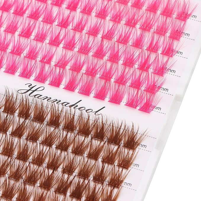 12rows-Large Tray Mixed 8-10-12-14-16mm/Mixed 14-15-16mm/Mixed14mm-16mm/Mixed 18-20mm Wide Stem Individual False Eyelashes Dramatic Black Cluster Eyelashes (T50-rose red -brown-14-16mm)