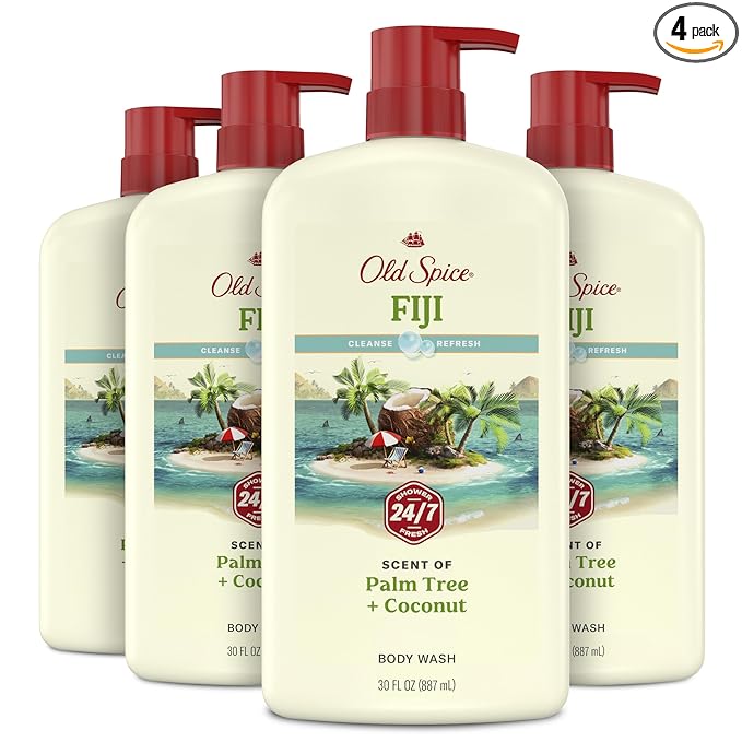 Old Spice Cleansing Body Wash for Men, 24/7 Shower Fresh with Lasting Scent, Cleanse & Refresh, Gentle on Skin, Vitamin B3, Fiji with Palm Tree + Coconut Scent, 30 oz (Pack of 4)