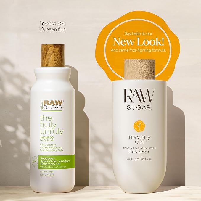 Raw Sugar The Mighty Curl Hair Care Duo and Rosemary Vinegar Hair Rinse (3 Products) Gently Cleanses, Defines Curls & Boosts Shine, Without SLS/SLES & Parabens, Color-Friendly, Vegan