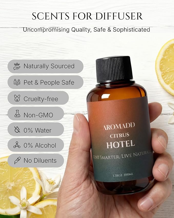 Aromadd Aromadd Citrus Hotel Diffuser Oil Inspired by Luxury Hotel Scent, Essential Oils for Waterless Diffuser, Luxury Lemon & Bergamot, Long-Lasting & Natural Home Fragrance - 3.38 fl oz (100 mL)