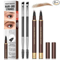2 Pack 4-Tip Microblading Eyebrow Pen with 2 Brow Brushes, Waterproof Vegan Formula Eyebrow Pencils for Women to Effortlessly Create Natural Hair-Like Strokes, All-Day Wear (Natural Brown)