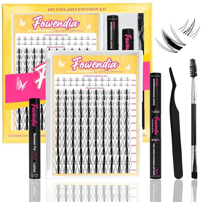 Fowendia Lash Clusters Kit Wanna Be 8-18mm Fairy Manga Eyelash Clusters DIY Lash Extension Kit Waterproof Wispy Anime Lashes Clusters Invisible Band 0.3mm Individual Cluster Eyelash Extensions Kit
