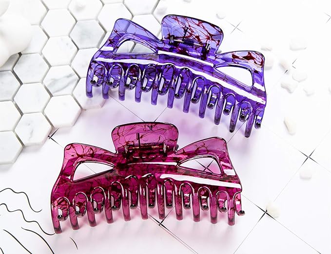 Thick Hair Super Large Clips Crystal Plastic Claw Clamps Hairgrips Clips Accessories for Women, 2 pack. (F)