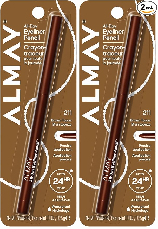 Almay All-Day Eyeliner Pencil, Hypoallergenic, Cruelty_Free, Oil_Free, Fragrance-Free, Ophthalmologist Tested, Long Wearing and Water Resistant (Packaging May Vary), Brown Topaz, 0.01 oz (Pack of 2)