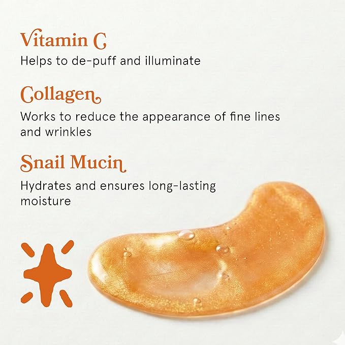 LE GUSHE Vitamin C Eye Patches with Collagen and Snail Mucin, Aloe Vera Eye Patches for Puffy and Dark Undereyes, Korean Skincare for All Skin Types, 20 Pairs