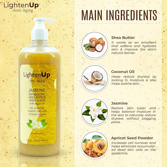 OMIC Lighten-Up LightenUp Exfoliating Body Wash - 33.8 Fl oz / 1000 ml - Formulated to Exfoliate and to Nourish Skin, with Shea Butter, Jasmine Oil Argan Oil