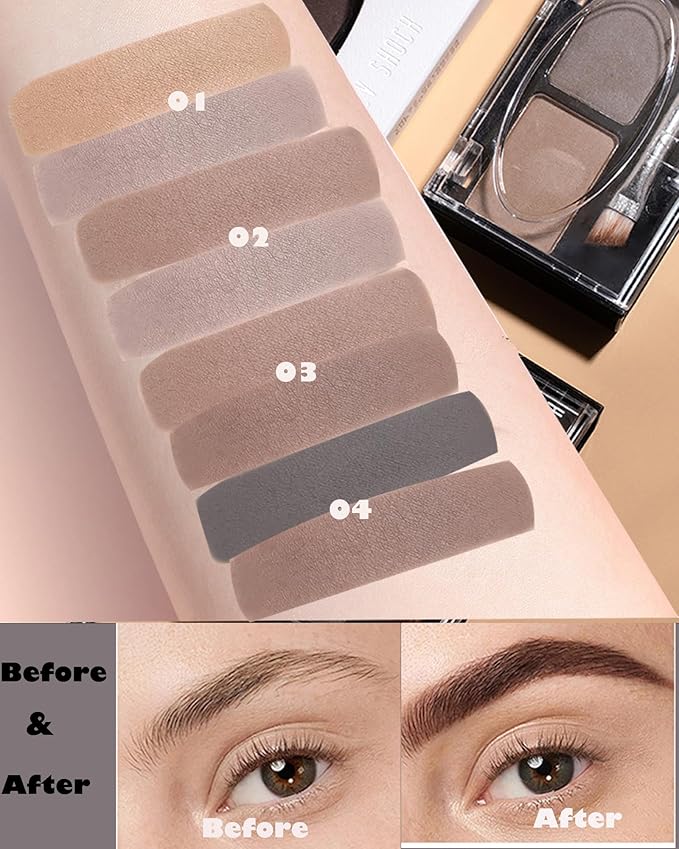 Eyebrow Powder Makeup Kit,2 Colors Waterproof Eye Brow Powder Makeup Palette Long-Lasting for Women,Taupe Brown Brow Fill&Sculpt Natural Eyebrow Contour for Sparse Brow with Brow Brush &Razor-02