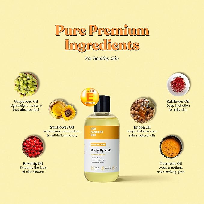 Her Fantasy Box | Body Splash Hydrating Body Oil (Pineapple Creme) - Moisturizing, Non-Greasy Formula for Soft, Smooth Skin - All-Natural, Lightweight & Nourishing (Pack of 2)