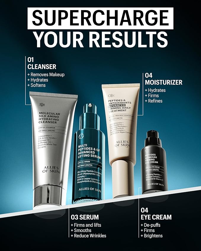 Allies of Skin Multi Peptides & Growth Factor Collagen Boosting Face Serum | Skin Tightening Anti-Aging Complex with 9% Peptides| Firms Sagging Skin & Visibly Reduces Wrinkles (1.7 oz)