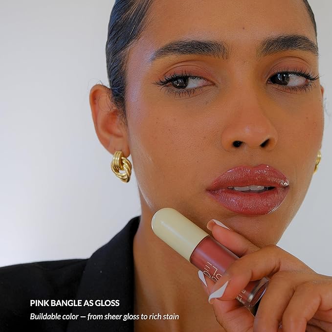 Mango People Hydrating Glossy Fruit Lip Stain, Long Lasting Tint & Oil Stain, Lightweight Lip Makeup with High-Shine Finish for Soft, Smooth and Nourished Lips - Pink Bangle