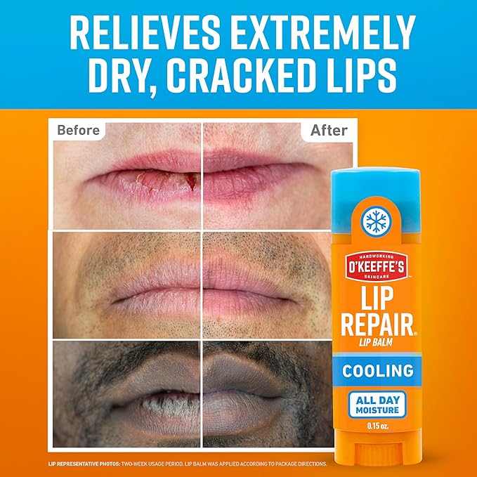 O'Keeffe's Lip Repair Lip Balm With Cooling Relief for Dry, Cracked Lips - Stick (4 Pack) - Moisturizer for Very Dry Lips