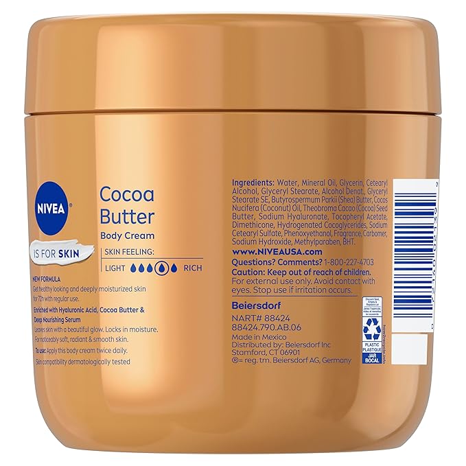 NIVEA Cocoa Butter Body Cream with Deep Nourishing Serum, Cocoa Butter Cream for Dry Skin, 16 Ounce Jar