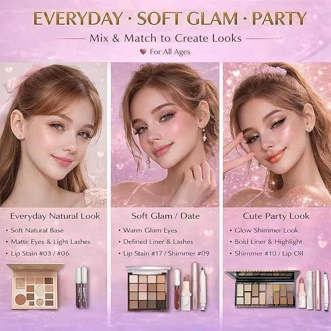 All in One Makeup Kit for Women & Beginners, Full Face Makeup Set with Eyeshadow Palette, Lip Gloss, Foundation & Brushes, Makeup Gift Set for Teens & Girls, Suitable for Different Skin Tones