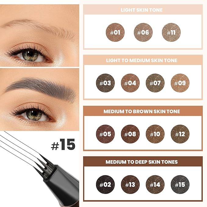 2 Pack 4-Tip Microblading Eyebrow Pen with 2 Brow Brushes, Waterproof Vegan Formula Eyebrow Pencils for Women to Effortlessly Create Natural Hair-Like Strokes, All-Day Wear (Black Grey)