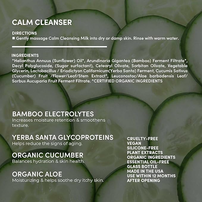 Fitglow Beauty Calm Cleanser | Gentle Milky Face Cleanser for Sensitive Skin | Hydrating & Balancing Facial Wash with Ceramides & Cucumber | Makeup Remover | Plant-Based, Fragrance-Free | 120ml