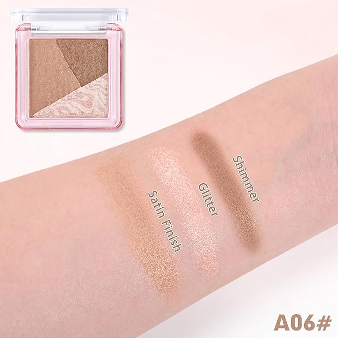 Eyeshadow Palette-Mini 3-in-1 Eye Shadow Powder Palettes Makeup-Matte&Shimmer Baked Eye Shadow for Women，paleta de sombras de ojos，Buildable Smooth Silky Waterproof for Daily Looks，06 Brown Champagne