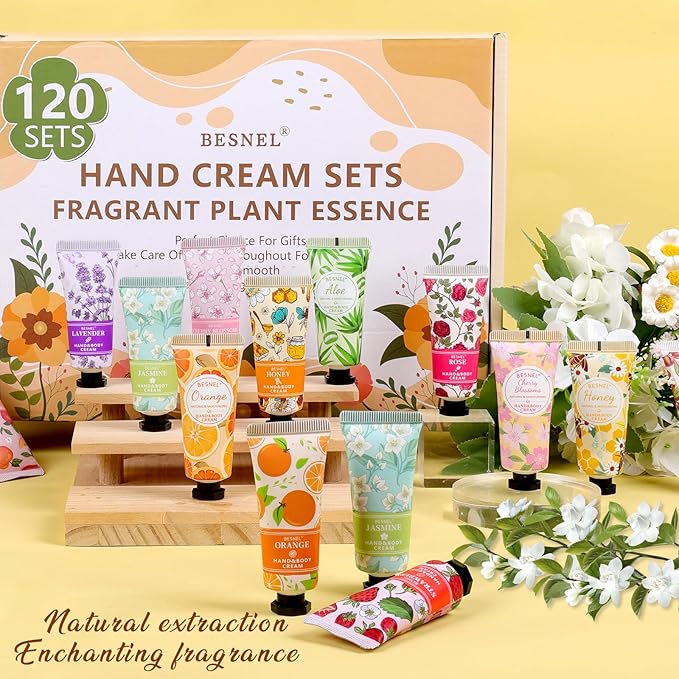 120 Pack Hand Cream Gift Set For Women,Teacher Appreciation Gifts,Mini Hand Lotion Travel Size in Bulk for Dry Cracked Hands,Graduation Gifts,Birthday Gift,Bridesmaid Gift,Party Favors