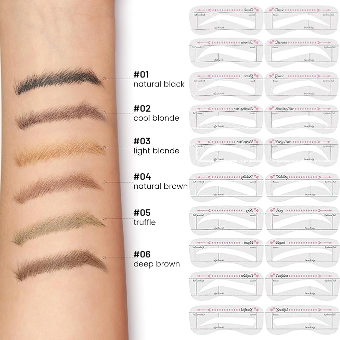 Waterproof Microblading Eyebrow Pen,2-in-1 Dual Ended Eyebrow Pen & 10 Eyebrow Stamp,4-Fork-Tip & Precise Brush-Tip for Natural Hair-Like Brows, Perfect Eyebrows Makeup.