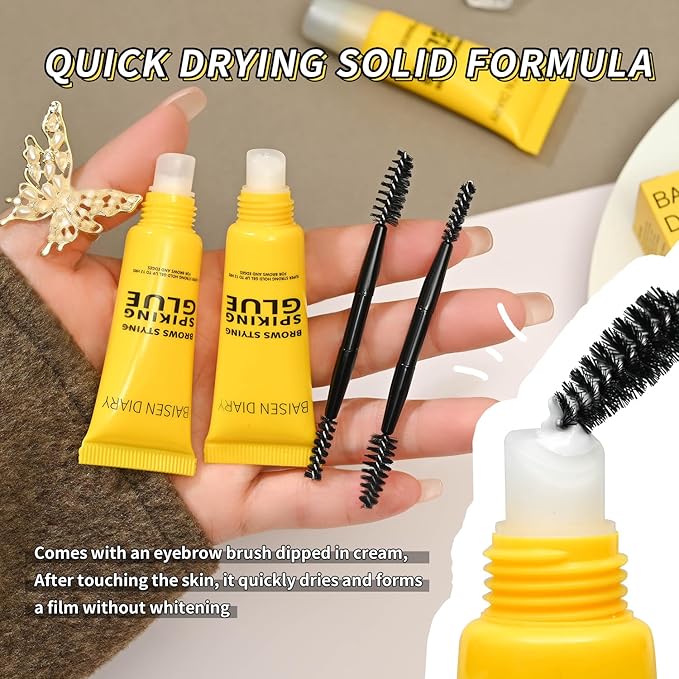 2 Pack Brow Styling Spiking Glue - Clear Eyebrow Setting Gel, 24HR Waterproof & Sweat-Proof Hold, Flawless Natural Look, Ideal for Salon & Home Use