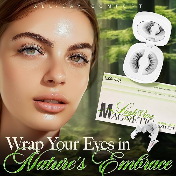 LASHVIEW Magnetic Eyelashes with Applicator (L01) No Glue Needed | Reusable & Comfortable | Windproof & Waterproof | Natural Look