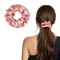 ZLYC 100% Mulberry Silk Scrunchie 19 Momme Gentle Creaseless Hair Tie for Women Dent-Free Ponytail Holder, 3.5cm Solid Peach Pink