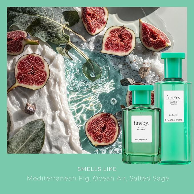 Fine'ry Green Fresh Fig Hair + Body Fragrance Mist Spray for Women, Mystic Fig'ures - Woody Long Lasting Skin Scent with Fig, Salted Sage, Iris, Sandalwood, Body Spray, Vegan (5 Fl Oz)