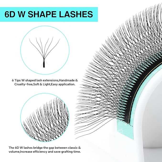 VAVALASH 6D W Shape Eyelash Extension 6D Premade Fans 0.07 D Curl Volume Lash Extensions Easy Fanning False Lashes Matte Black Volume Premade Cluster W Lashes(W Shaped-6D-0.07-D-12mm）