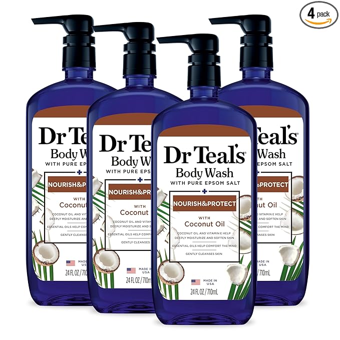 Dr Teal's Body Wash with Pure Epsom Salt, with Coconut Oil, 24 fl oz (Pack of 4)