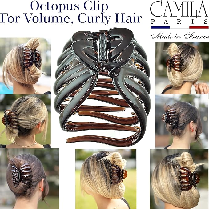 Camila Paris AD718 Octopus French Claw Clips for Women – Large 3.5 Inch Hair Clips for Thick Hair, Long Curly Wavy Hair, XL Strong No-Slip Grip, Cellulose Acetate, Made in France