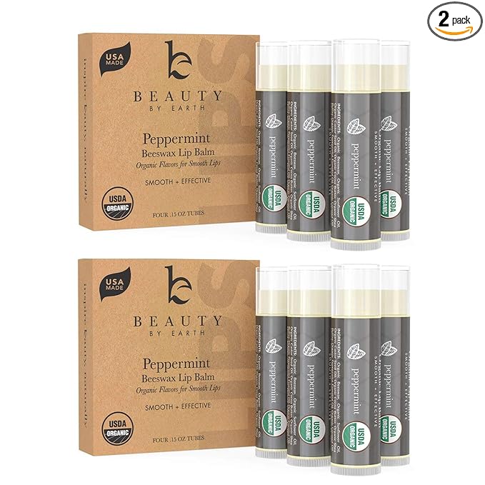USDA Organic Peppermint Lip Balm - USA Made with Natural Ingredients, Chapstick for Dry Lips, Birthday Gifts for Her & Him, Hydrating Beauty Gifts for Women, Men, Teens & Kids, Lip Moisturizer