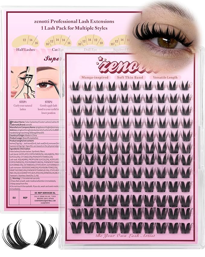 Bunny Lash Clusters Manga Eyelash Clusters Wispy Cluster Eyelash Extensions Anime Fairy Individual Lashes Cluster with Spikes Wet Look Lash Extensions 8-16mm by zenotti