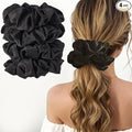 Lolalet Big Satin Scrunchies for Women, 5.9 Inch Large Oversized Scrunchie, Soft Jumbo/Giant Scrunchies Hair Ties for Thick & Curly Hair -4 Pack, All black