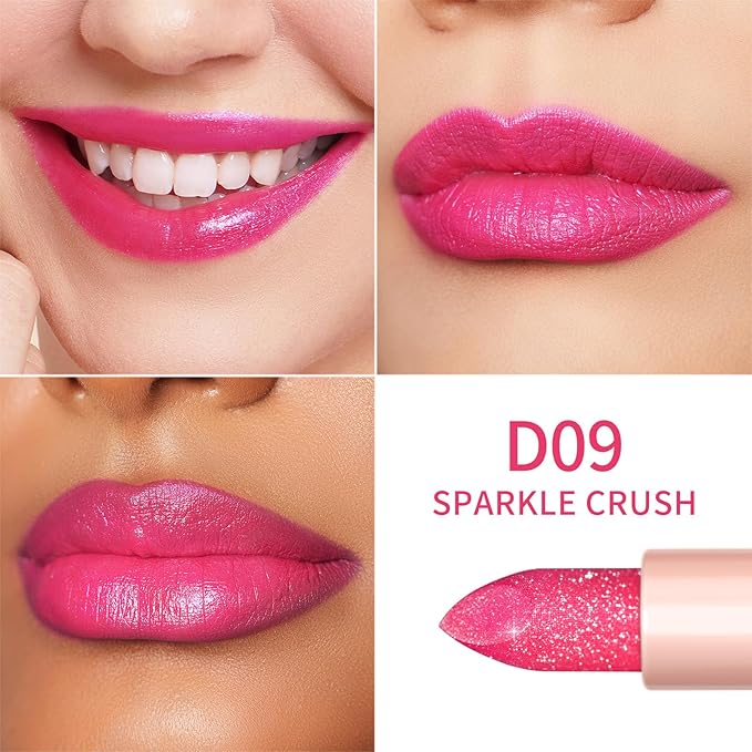 Oulac Pink Shimmer Lipstick for Women, Infinity High Shine Finish, Hydrating Lip Color Infused with Damask Rose Oil for All-Day Comfort, Gluten-Free Vegan Beauty, D09 Sparkle Crush