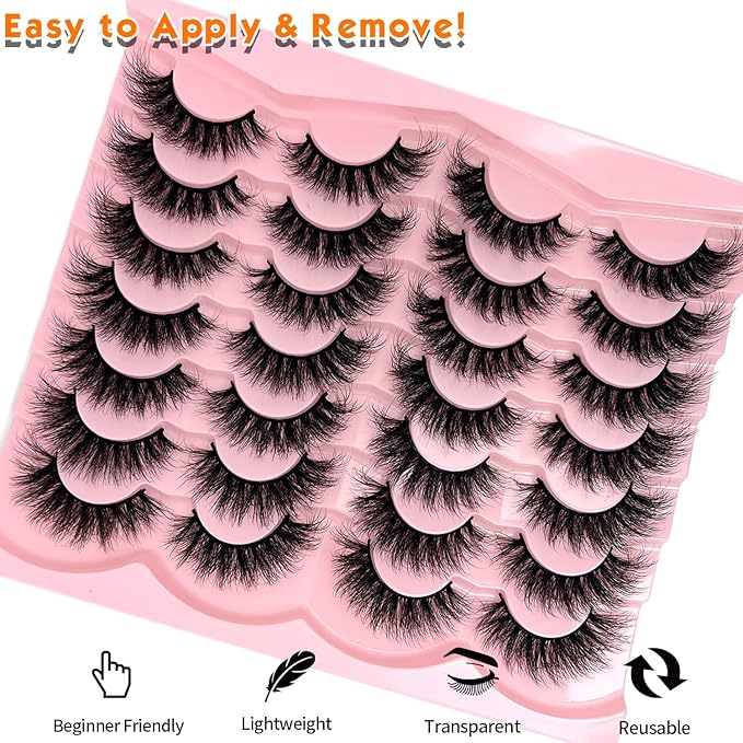 loladook Mink Lashes Cat Eye Wispy 18mm Fluffy Strip Lashes Pack C Curl Natural Flase Eyelashes 3D Long Cateye Faux Mink Eyelashes Bulk