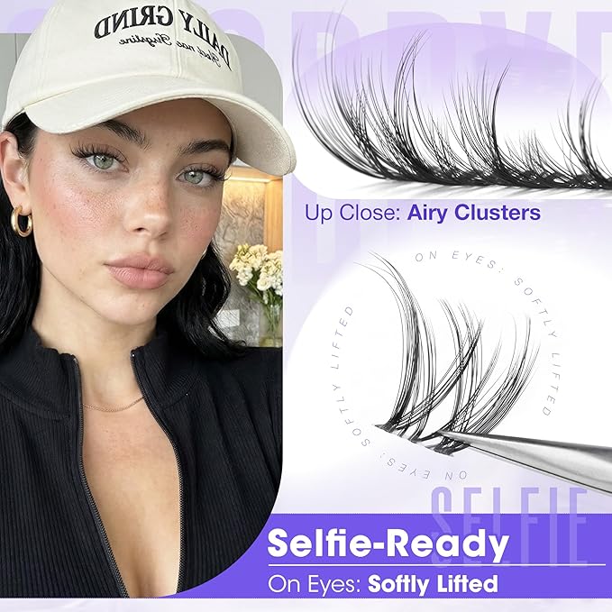 Mavphnee Spider Lash Clusters Wispy Airy Cluster Eyelash Extensions with Flexible Clear Band & LC Curl, 10-16mm Natural Individual Lashes For Clean Girl & Kim K Makeup