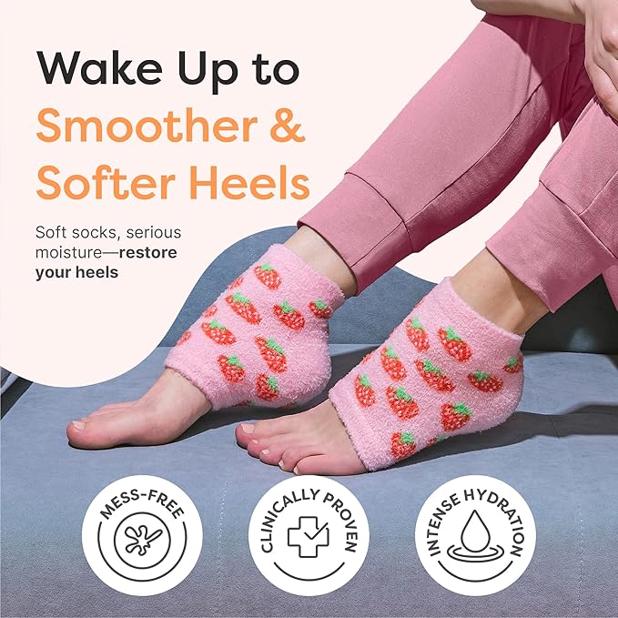 ZenToes Moisturizing Socks for Cracked Heel Treatment, Vitamin E, Olive Oil and Jojoba Oil Infused Heel Socks, Spa Gifts for Women, Mothers Day Gifts (Pink Strawberries, Regular)