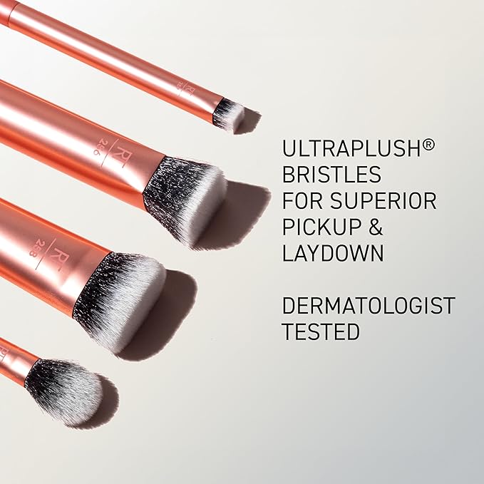Real Techniques 4 Piece Face Base Makeup Brush Set, For Concealer, Foundation, Contour, & Setting Powder, Makeup Brushes For Blending & Buffing, & Sculpting, Travel Friendly, Gift Set, Cruelty-Free